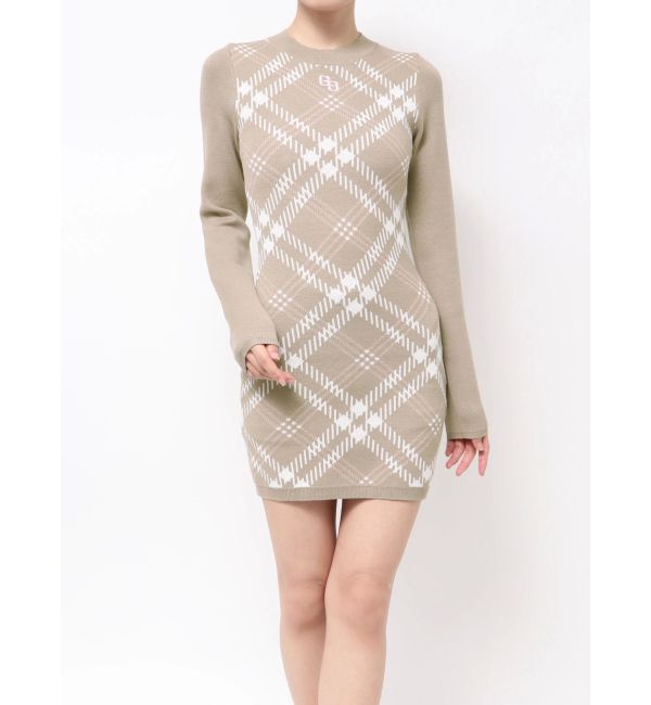 GYDA「GG embroideryラメCHECKニットワンピース」|ワンピース|ベージュ