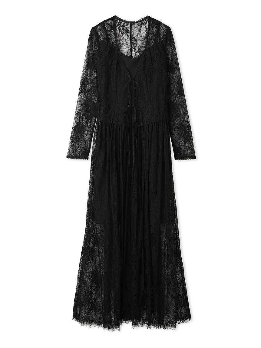 SNIDEL「メッシュレースガウンワンピース」|ワンピース|BLK