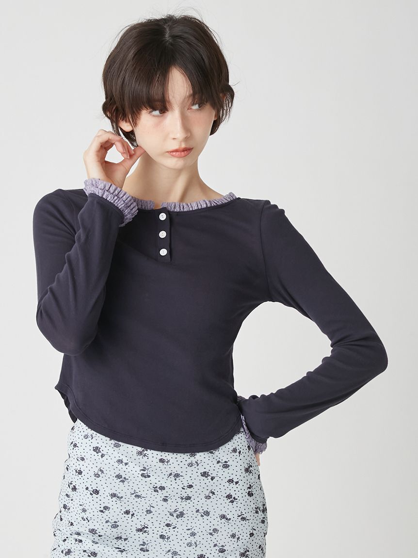 LILY BROWN「バックオープンヘンリーネックカットトップス」|Tシャツ・カットソー|NVY
