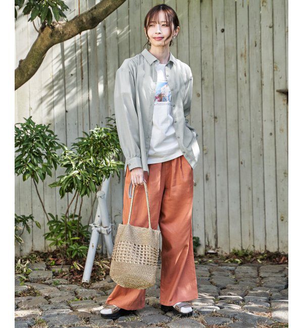 ikka「麻混ベルト付きイージーパンツ」|スラックス|