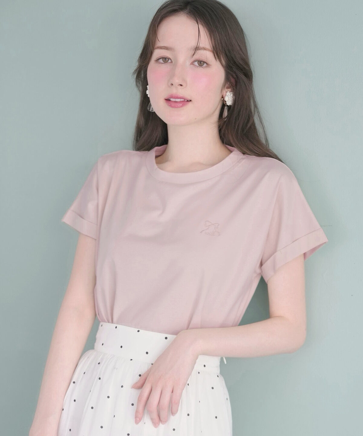 WILLSELECTION「ロゴ刺繍ターンバックスリーブTシャツ」|Tシャツ・カットソー|ピンク