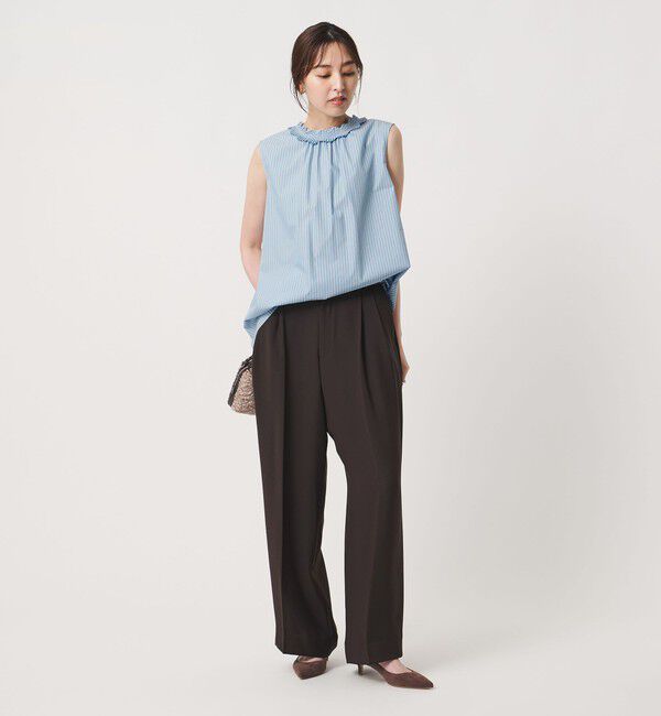 UNITED ARROWS「2WAY タックフリル ストライプ ノースリーブ ブラウス」|シャツ・ブラウス|