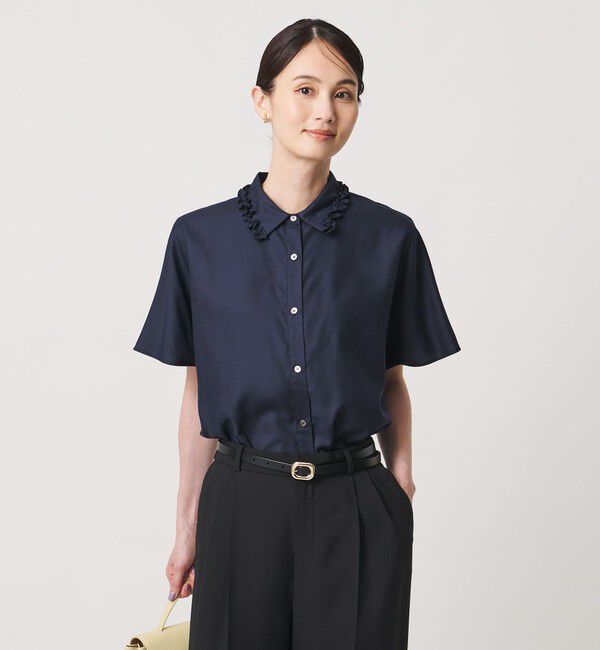 UNITED ARROWS「ミニフリル シャツ」|シャツ・ブラウス|NAVY