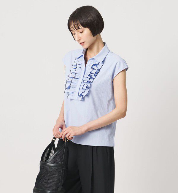 UNITED ARROWS「メロー フリル スキッパー フレンチスリーブ シャツ ‐防シワ 吸水速乾 UVカット 遮熱性 接触冷感‐」|シャツ・ブラウス|