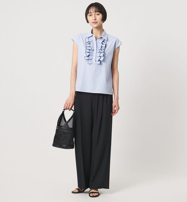 UNITED ARROWS「メロー フリル スキッパー フレンチスリーブ シャツ ‐防シワ 吸水速乾 UVカット 遮熱性 接触冷感‐」|シャツ・ブラウス|
