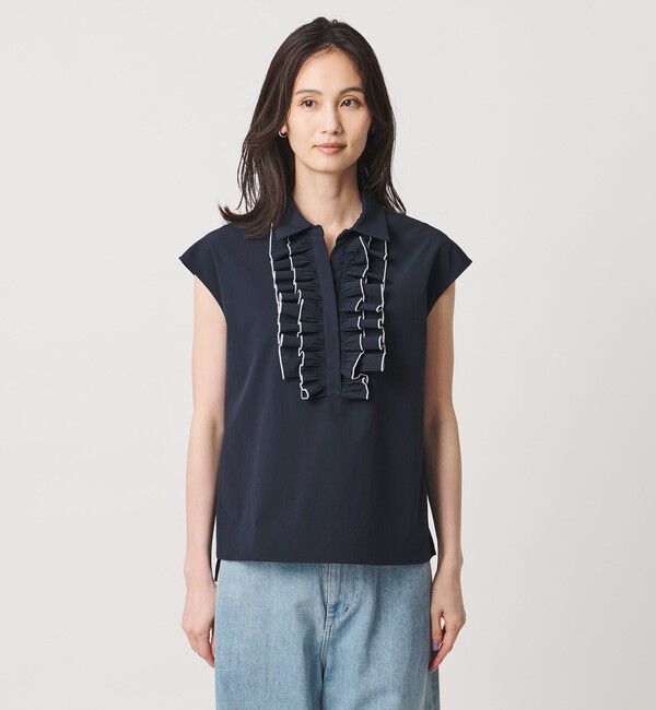 UNITED ARROWS「メロー フリル スキッパー フレンチスリーブ シャツ ‐防シワ 吸水速乾 UVカット 遮熱性 接触冷感‐」|シャツ・ブラウス|