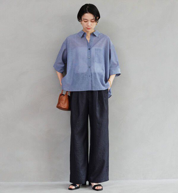 UNITED ARROWS green label relaxing「［size SHORT/TALLあり］ライト リネンライク タック ワイドパンツ UVカット 通気性」|スラックス|
