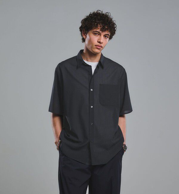 UNITED ARROWS green label relaxing「ウォッシャブル TW サイロ ジャストルーズ レギュラーカラー 半袖 シャツ -通気性・接触冷感-」|シャツ・ブラウス|NAVY
