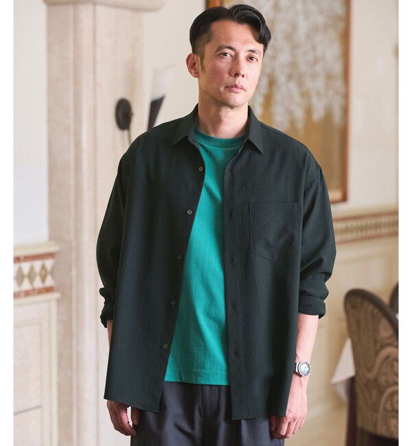 UNITED ARROWS green label relaxing「ワッシャー ポプリン ボックス レギュラー カラー 長袖 シャツ」|シャツ・ブラウス|DK.GREEN