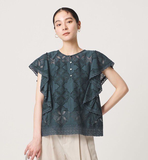 BEAUTY&YOUTH UNITED ARROWS「【WEB限定 Wardrobe DAILY MINIMAL】レース 2WAYブラウス ウォッシャブル」|シャツ・ブラウス|NAVY