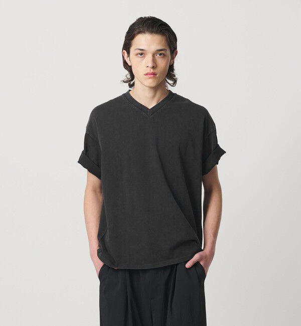 MONKEY TIME「ウォッシュド Vネック Tシャツ」|Tシャツ・カットソー|BLACK