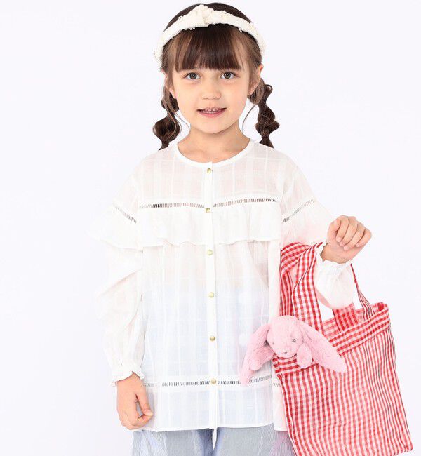 SHIPS KIDS「SHIPS KIDS:100～130cm / スナップ ボタン フリル ブラウス」|シャツ・ブラウス|ホワイト