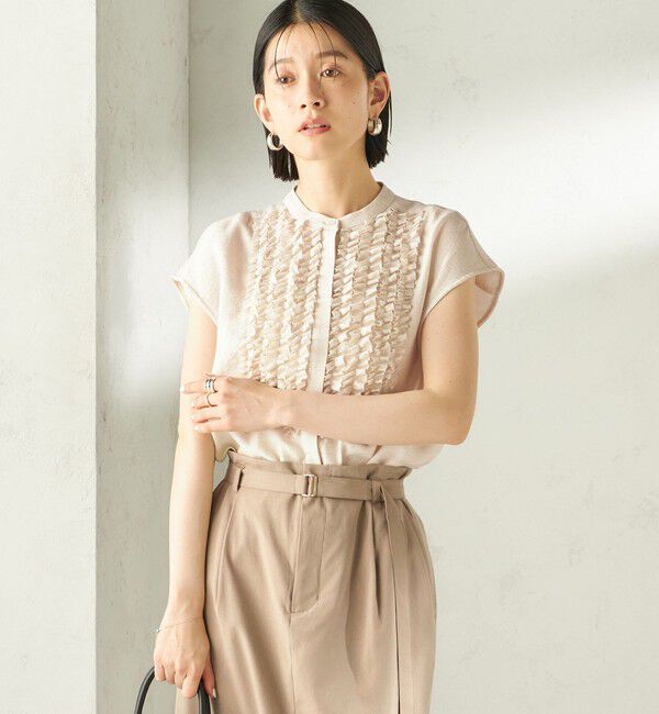 SHIPS for women「〈接触冷感/手洗い可能〉Jupiter 麻混 フリル ブラウス」|シャツ・ブラウス|