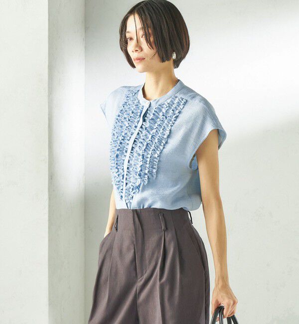 SHIPS for women「〈接触冷感/手洗い可能〉Jupiter 麻混 フリル ブラウス」|シャツ・ブラウス|