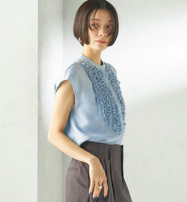 SHIPS for women「〈接触冷感/手洗い可能〉Jupiter 麻混 フリル ブラウス」|シャツ・ブラウス|