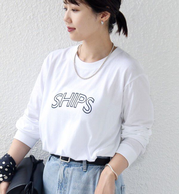 SHIPS for women「【WEB限定】 SHIPS ラウンド プリント ロゴ ロングスリーブ TEE」|Tシャツ・カットソー|ライトホワイト