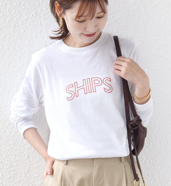 SHIPS for women「【WEB限定】 SHIPS ラウンド プリント ロゴ ロングスリーブ TEE」|Tシャツ・カットソー|