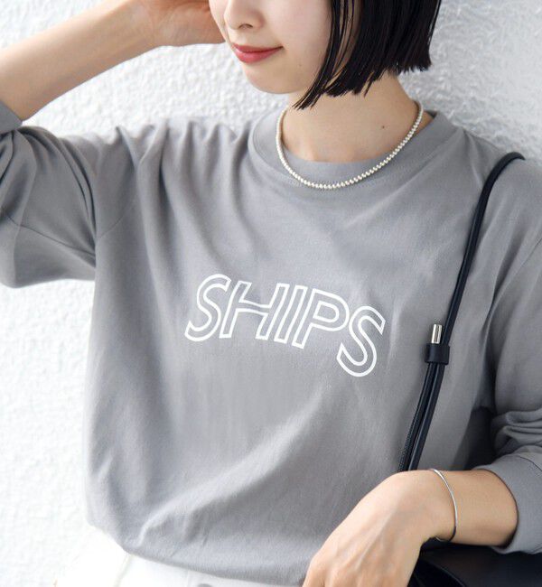 SHIPS for women「【WEB限定】 SHIPS ラウンド プリント ロゴ ロングスリーブ TEE」|Tシャツ・カットソー|ライトグレー