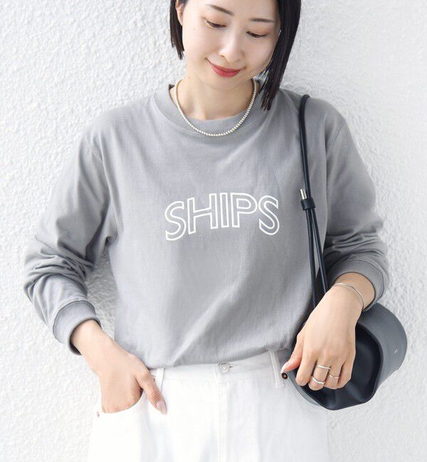SHIPS for women「【WEB限定】 SHIPS ラウンド プリント ロゴ ロングスリーブ TEE」|Tシャツ・カットソー|