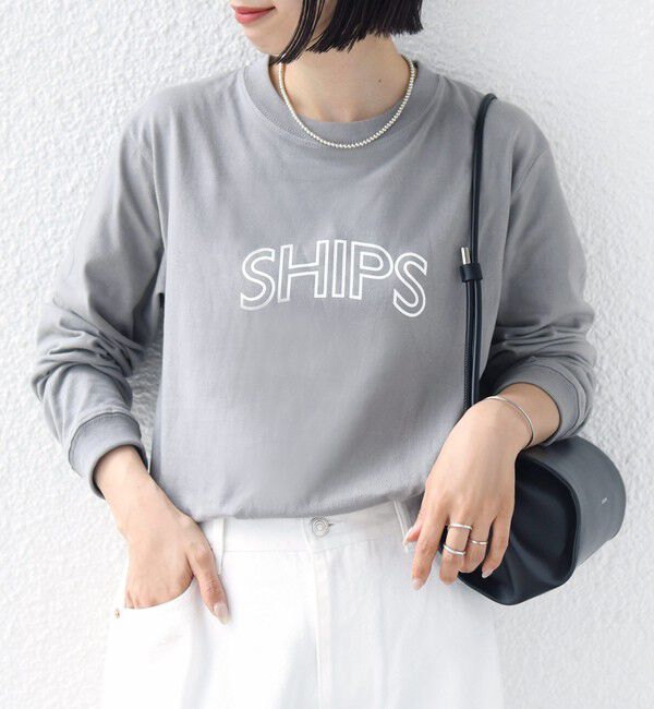 SHIPS for women「【WEB限定】 SHIPS ラウンド プリント ロゴ ロングスリーブ TEE」|Tシャツ・カットソー|