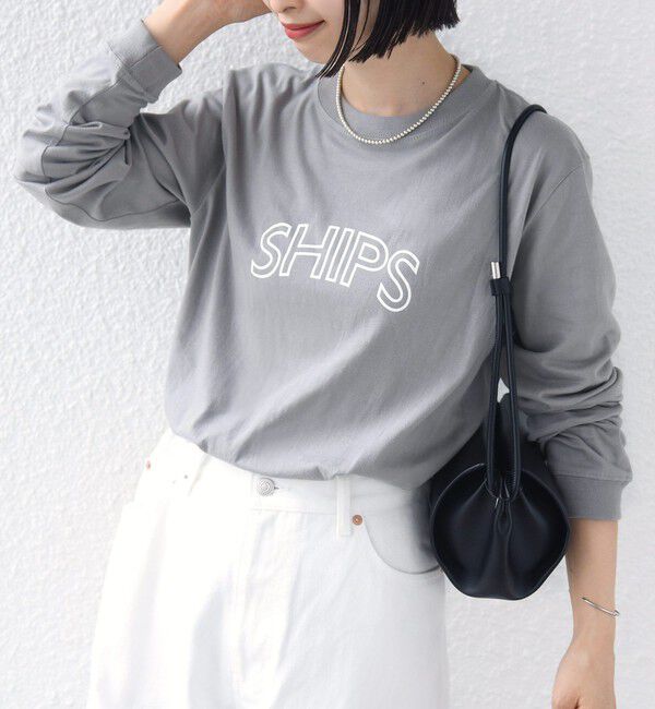 SHIPS for women「【WEB限定】 SHIPS ラウンド プリント ロゴ ロングスリーブ TEE」|Tシャツ・カットソー|