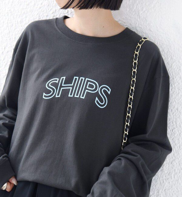 SHIPS for women「【WEB限定】 SHIPS ラウンド プリント ロゴ ロングスリーブ TEE」|Tシャツ・カットソー|ダークグレー