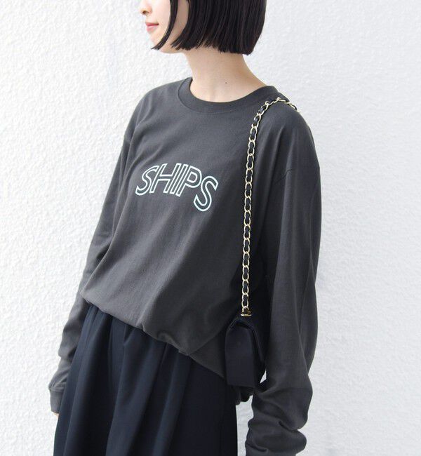 SHIPS for women「【WEB限定】 SHIPS ラウンド プリント ロゴ ロングスリーブ TEE」|Tシャツ・カットソー|