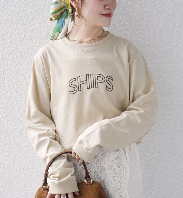 SHIPS for women「【WEB限定】 SHIPS ラウンド プリント ロゴ ロングスリーブ TEE」|Tシャツ・カットソー|ベージュ