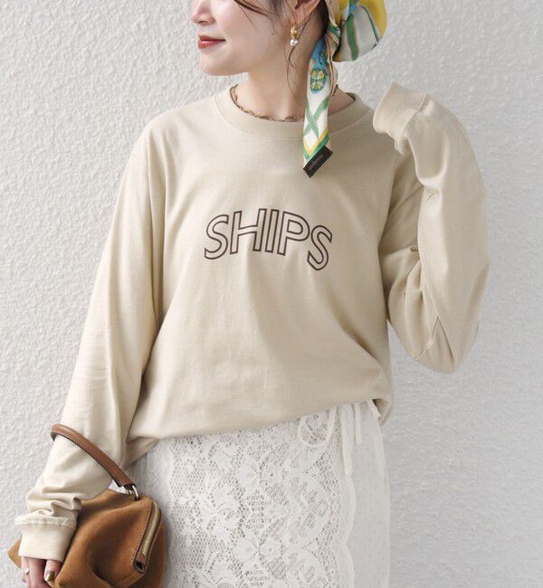 SHIPS for women「【WEB限定】 SHIPS ラウンド プリント ロゴ ロングスリーブ TEE」|Tシャツ・カットソー|