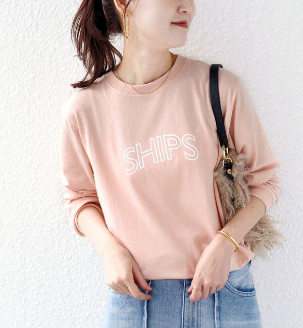 SHIPS for women「【WEB限定】 SHIPS ラウンド プリント ロゴ ロングスリーブ TEE」|Tシャツ・カットソー|ピンク