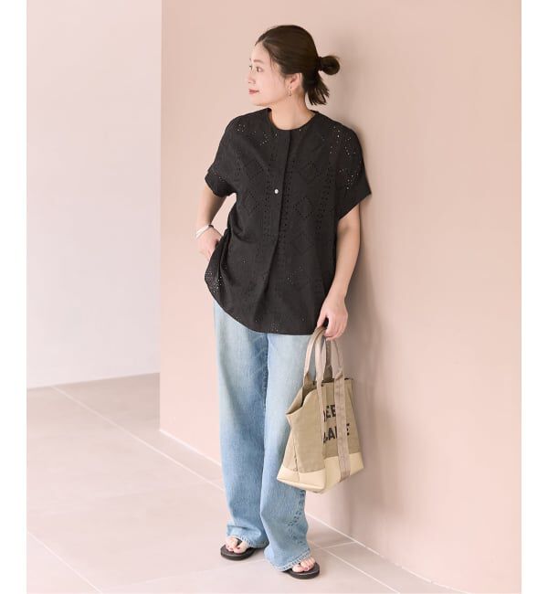 JOURNAL STANDARD「カットワークレースノーカラーブラウス」|シャツ・ブラウス|