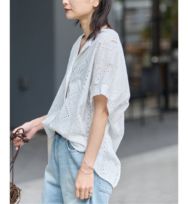 JOURNAL STANDARD「カットワークレースノーカラーブラウス」|シャツ・ブラウス|