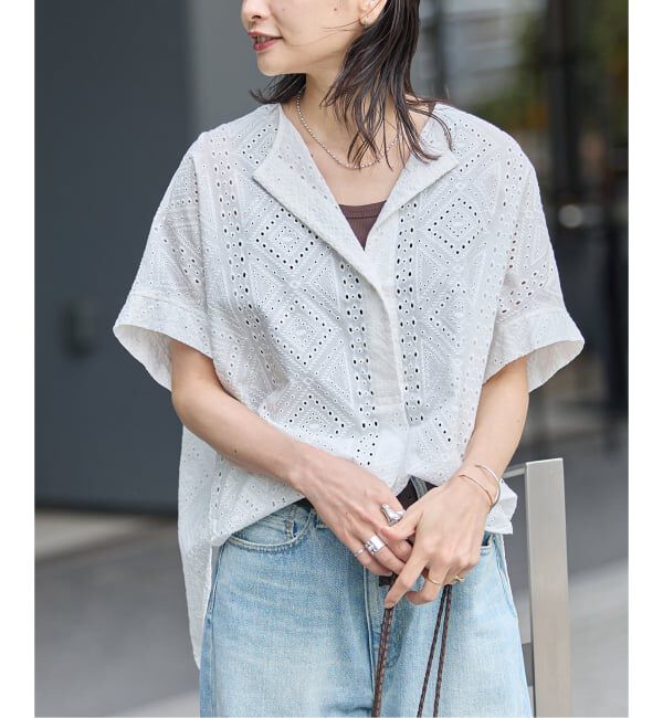 JOURNAL STANDARD「カットワークレースノーカラーブラウス」|シャツ・ブラウス|