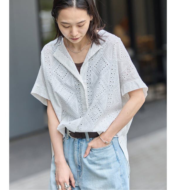 JOURNAL STANDARD「カットワークレースノーカラーブラウス」|シャツ・ブラウス|