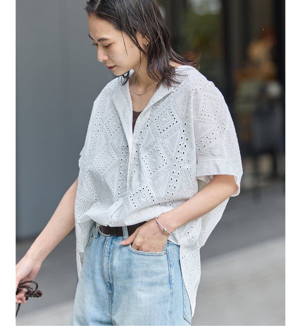 JOURNAL STANDARD「カットワークレースノーカラーブラウス」|シャツ・ブラウス|