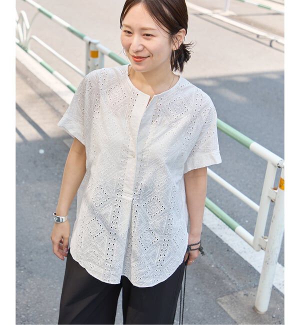 JOURNAL STANDARD「カットワークレースノーカラーブラウス」|シャツ・ブラウス|