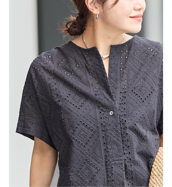 JOURNAL STANDARD「カットワークレースノーカラーブラウス」|シャツ・ブラウス|