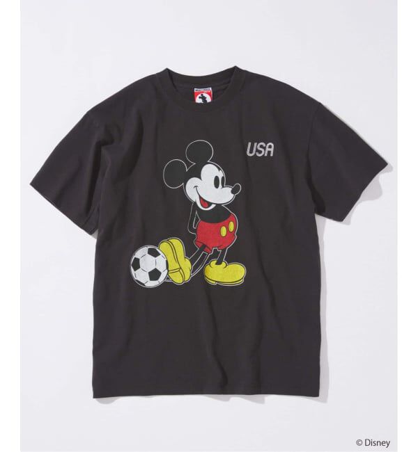 JOURNAL STANDARD「MICKEY MOUSE / ミッキー マウス 別注 サッカー プリント Tシャツ」|Tシャツ・カットソー|ブラック
