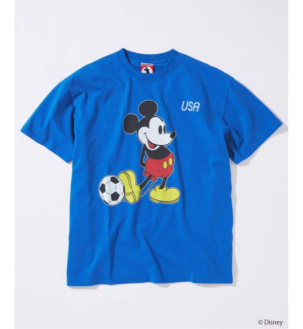 JOURNAL STANDARD「MICKEY MOUSE / ミッキー マウス 別注 サッカー プリント Tシャツ」|Tシャツ・カットソー|ブルー A