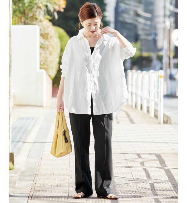 Spick and Span「≪追加≫80リネンカシュクールビッグシャツ」|シャツ・ブラウス|