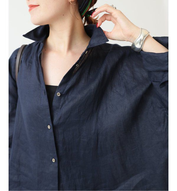 Spick and Span「≪追加≫80リネンカシュクールビッグシャツ」|シャツ・ブラウス|