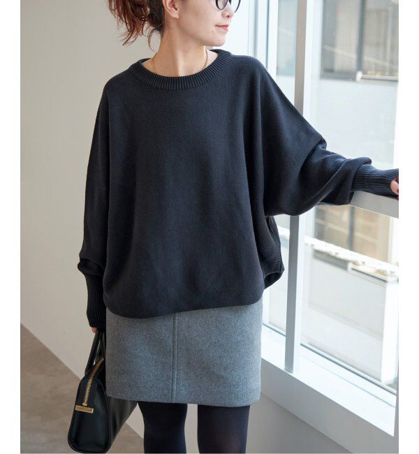 Spick and Span「《追加》バルキーヤーン ドルマンロングリブニット」|ニット・セーター|ブラック