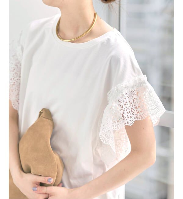Spick and Span「ケミカルレーススリーブプルオーバー」|Tシャツ・カットソー|ホワイト