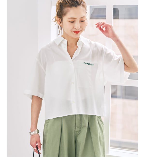 Spick and Span「リネンブレンドロゴ刺繍ショートシャツ」|シャツ・ブラウス|