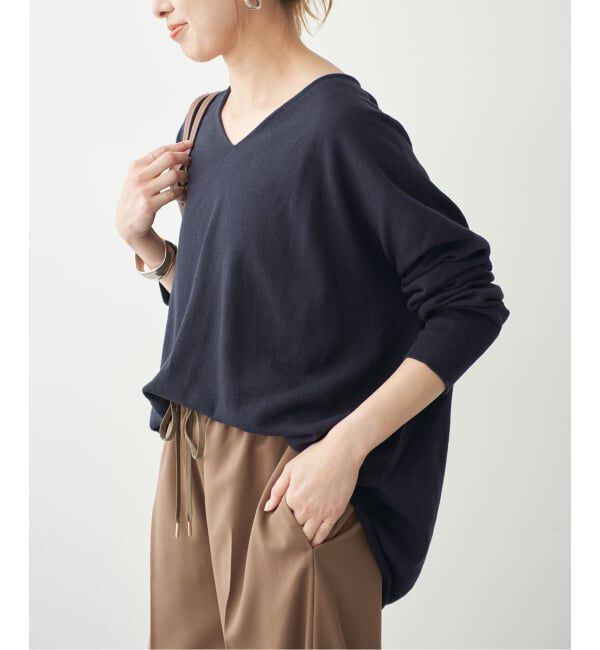 Spick and Span「《全新色 / 追加予約》コットンバルキーヤーンルーズVネックプルオーバー」|ニット・セーター|ネイビー