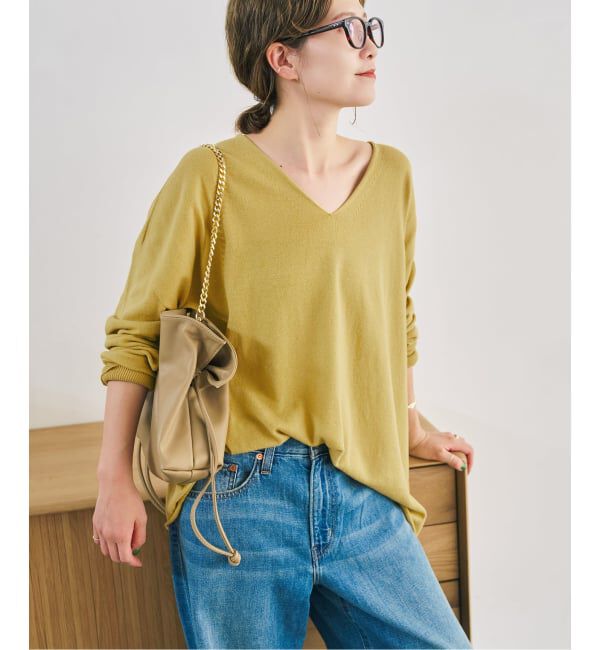 Spick and Span「《全新色 / 追加予約》コットンバルキーヤーンルーズVネックプルオーバー」|ニット・セーター|マスタード