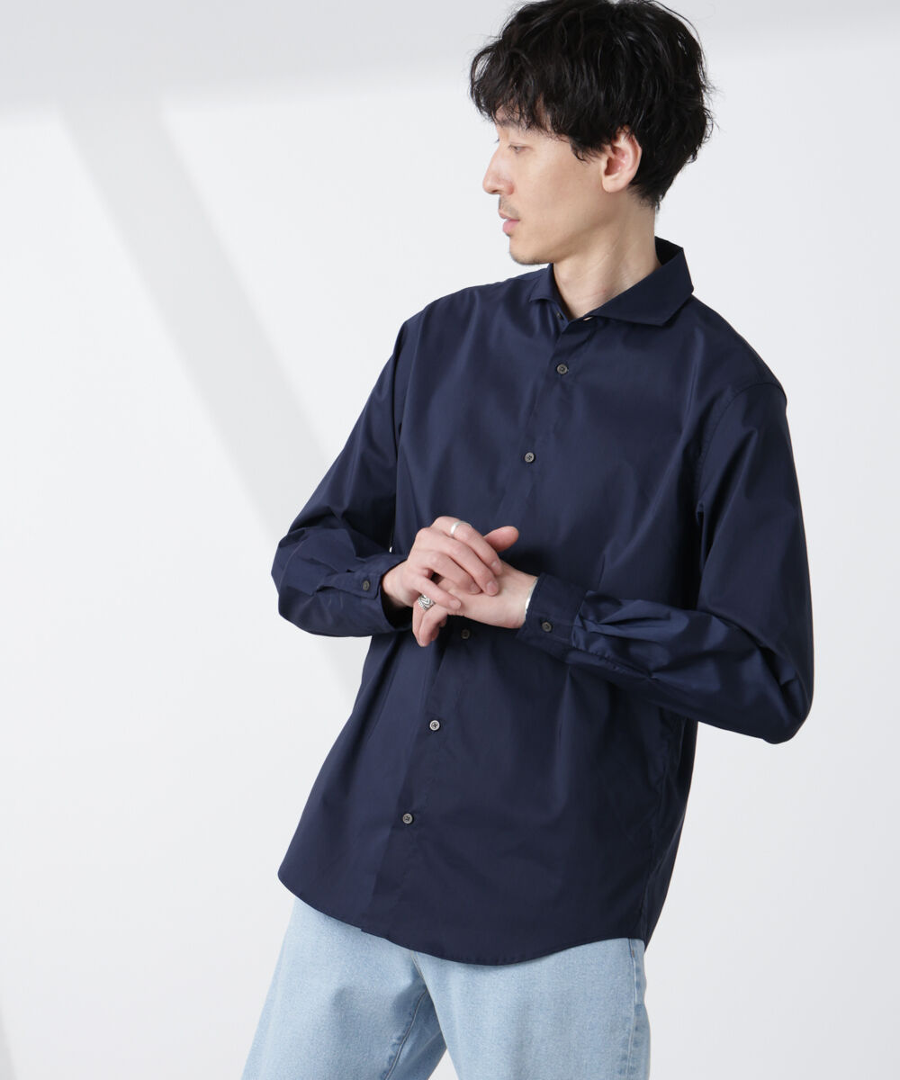 NANO universe「「ICE FLOW LINEN」カッタウェイシャツ 長袖」|シャツ・ブラウス|ネイビー