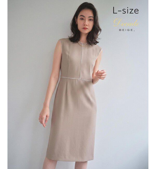 BEIGE,「【Lsize・セットアップ対応】CINDY / 配色ライン クルーネックドレス」|ワンピース|Taupe x White