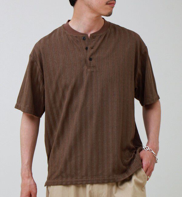 GLOSTER「シアージャガード ヘンリーネックTシャツ」|Tシャツ・カットソー|カーキ