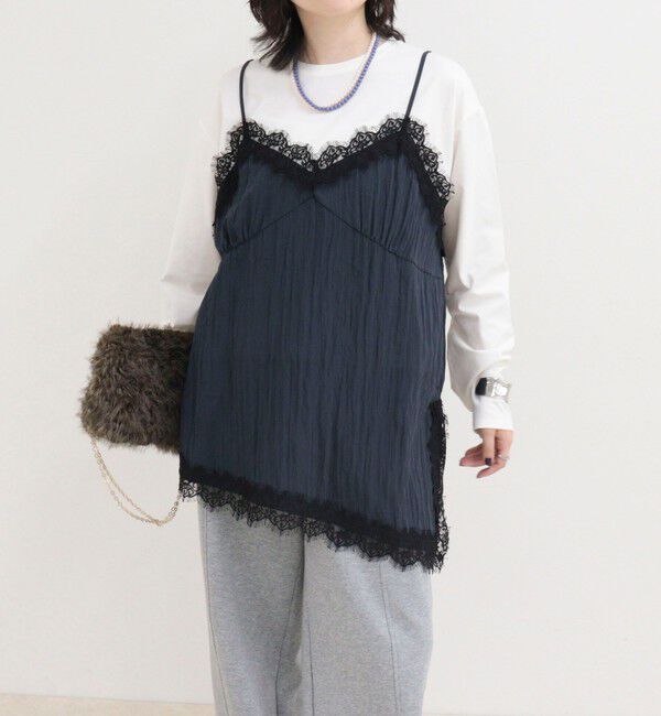 fredy emue「レースキャミコンビロンＴシャツ」|Tシャツ・カットソー|ネイビー
